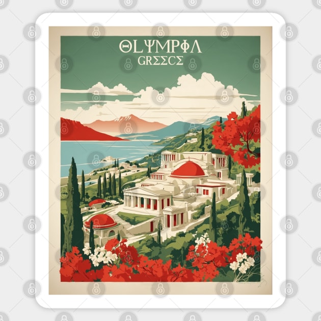 Olympia Greece Tourism Vintage Poster Sticker by TravelersGems